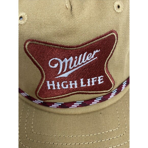 Miller High Life Baseball Hat Tan Brown Trucker Rope Vintage Style Snapback - Picture 4 of 10